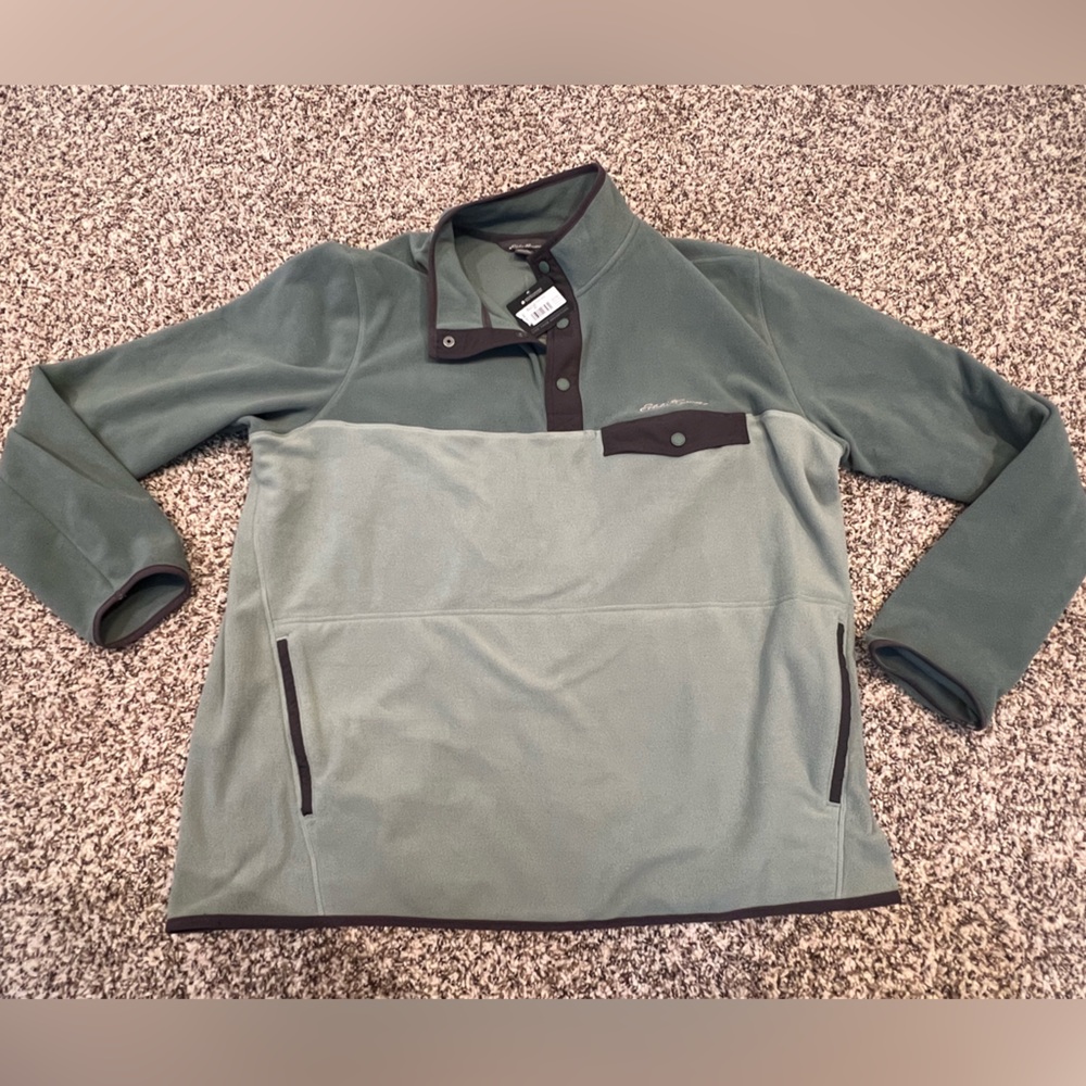 NWT Eddie Bauer Chutes Mock Neck Fleece Men's Green Gray Pullover New Tags XL